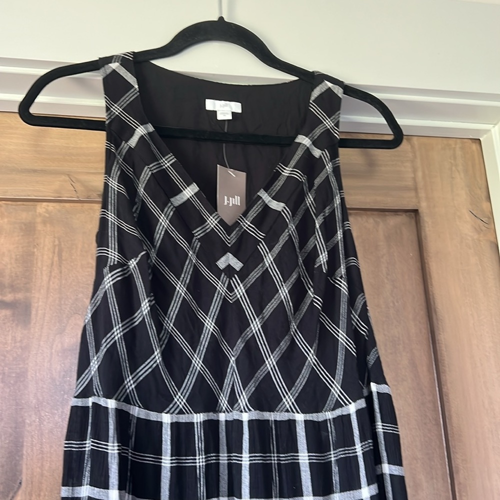 NWT J. Jill Black White Mixed Print Plaid Print Midi Dress - Picture 5 of 10